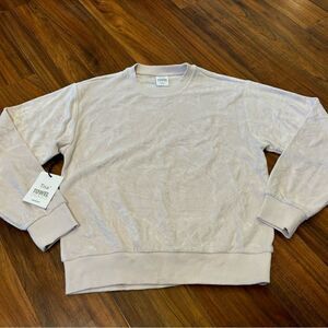 TNA Aritzia Towel Terry Midweight pale pink/beige crewneck sweatshirt NWT